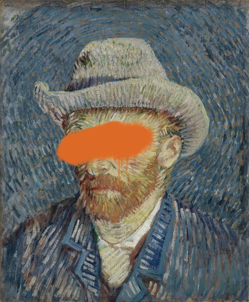 Zelfportret met grijze vilthoed en verfvlek - Vincent van Gogh